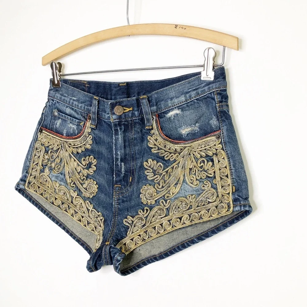 Denim supply embellished, distressed denim shorts